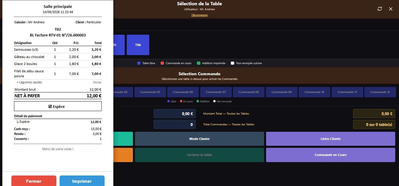 Hôtel-restaurant — Ticket / facture