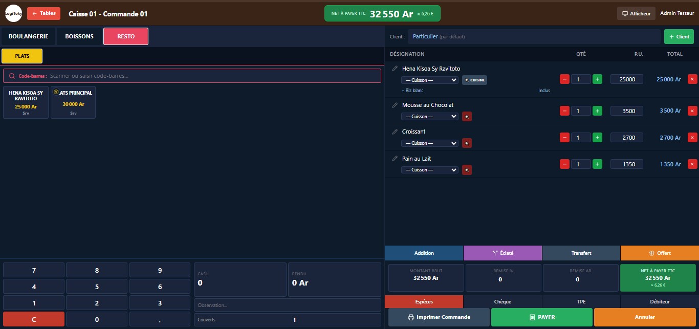 Écran de vente GS.Caisse