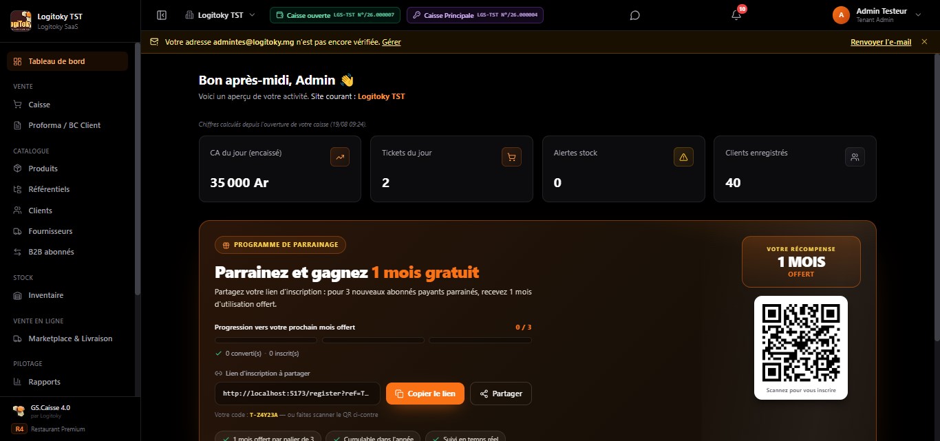 Tableau de bord GS.Caisse Online